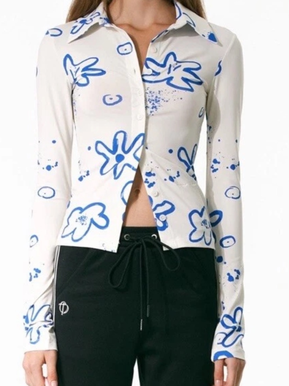 TheOpen Product Floral Button Front Top Stretch Fitted Blouse Size 1 XS/S